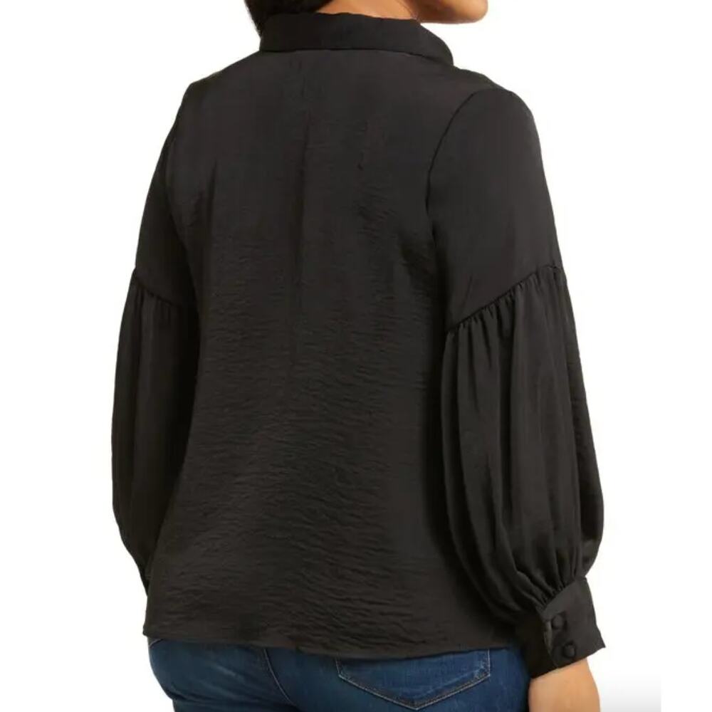 Vince Camuto Split Neck Balloon Sleeve Satin Tunic Top | Plus 3X, Black NEW - Picture 3 of 7